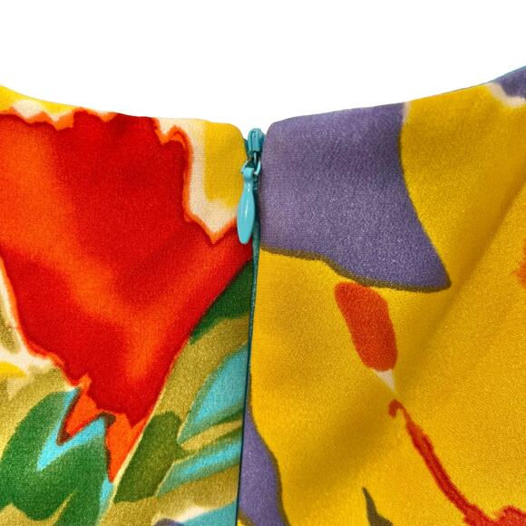 David Meister Yellow Blue Purple Sunflowers Floral Sheath Sleeveless Dress sz 4 - Picture 10 of 13